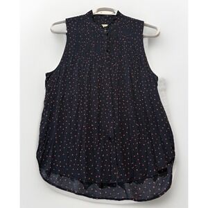 Treasure & Bond Navy Floral Top Womens Size XL Blouse Sleeveless PeekaBoo Button